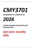 CMY3701 ASSIGNMENT 1 SEMESTER 1 2026 &lpar;ANSWERS&rpar; DUE DATE MARCH 2026