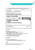 Pearson Edexcel Level 3 GCE - June 2025 - English Language &lpar;Advanced&rpar; PAPER 3&colon; Investigating Language - Question Paper and Mark Scheme Combined