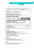 Pearson Edexcel Level 3 GCE - May 2025 - English Language and Literature &lpar;Advanced Subsidiary&rpar; PAPER 2&colon; Varieties in Language and Literature - Question Paper and Mark Scheme Combined