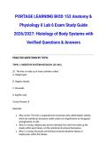 PORTAGE LEARNING BIOD 152 Anatomy & Physiology II Lab 6 Exam Study Guide 2026&sol;2027&colon; Histology of Body Systems with Verified Questions & Answers