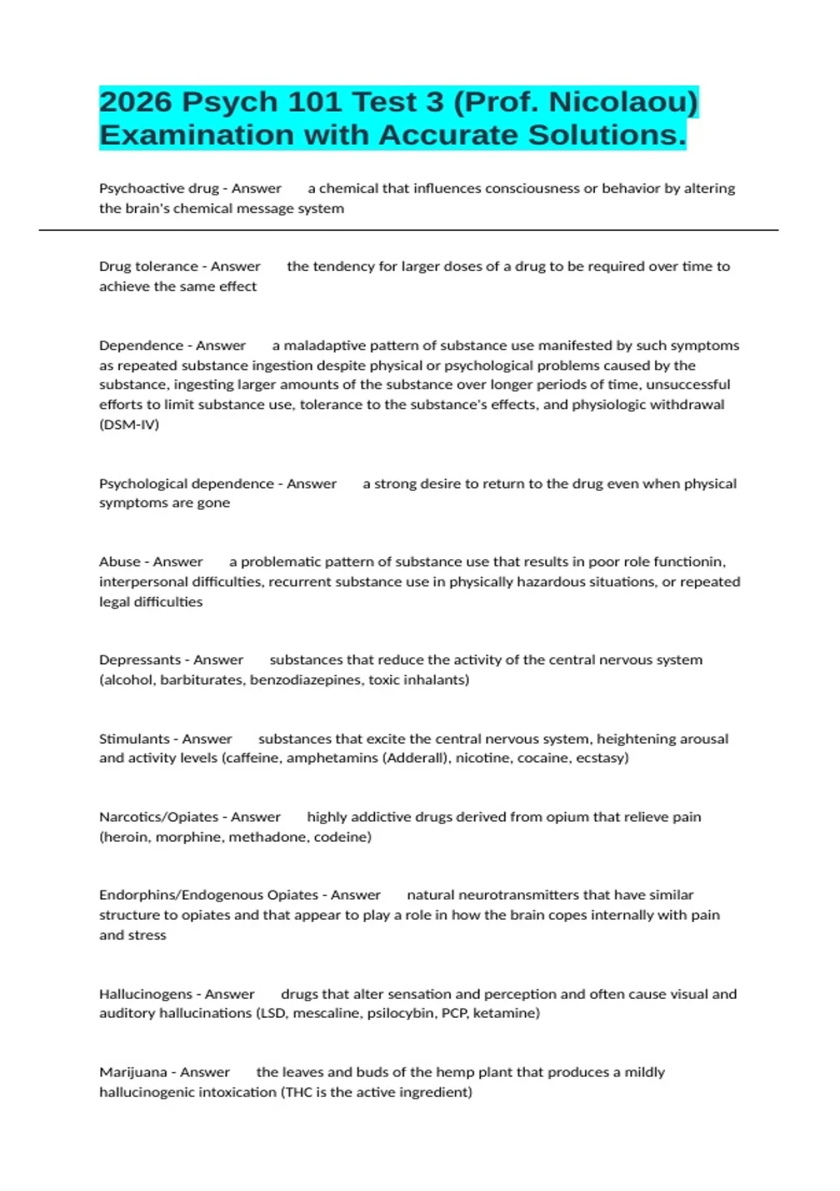 PSYCH 101 Exam Rice University Test Questions With Complete /Verified ...