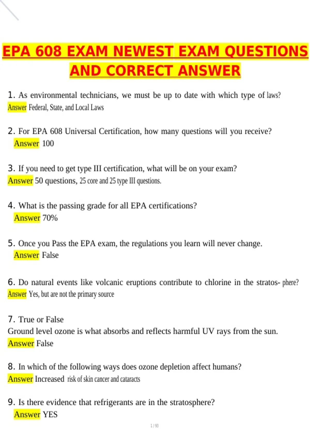 EPA 608 Actual Exam 2026 Newest Updated Questions and Correct Answers ...