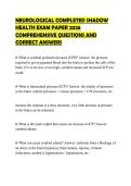 NEUROLOGICAL COMPLETED SHADOW HEALTH EXAM PAPER 2026 COMPREHENSIVE QUESTIONS AND CORRECT ANSWERS