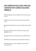 NEW GENERATION NCLEX FINAL PAPER 2026 QUESTIONS WITH COMPLETE SOLUTIONS GRADED A&plus;