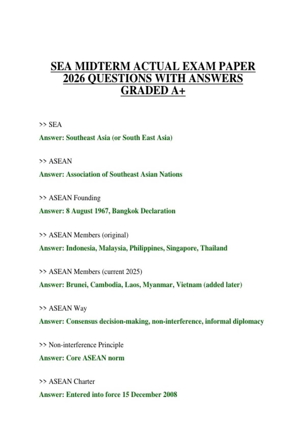 SEA MIDTERM ACTUAL EXAM PAPER 2026 QUESTIONS WITH ANSWERS GRADED A+ ...