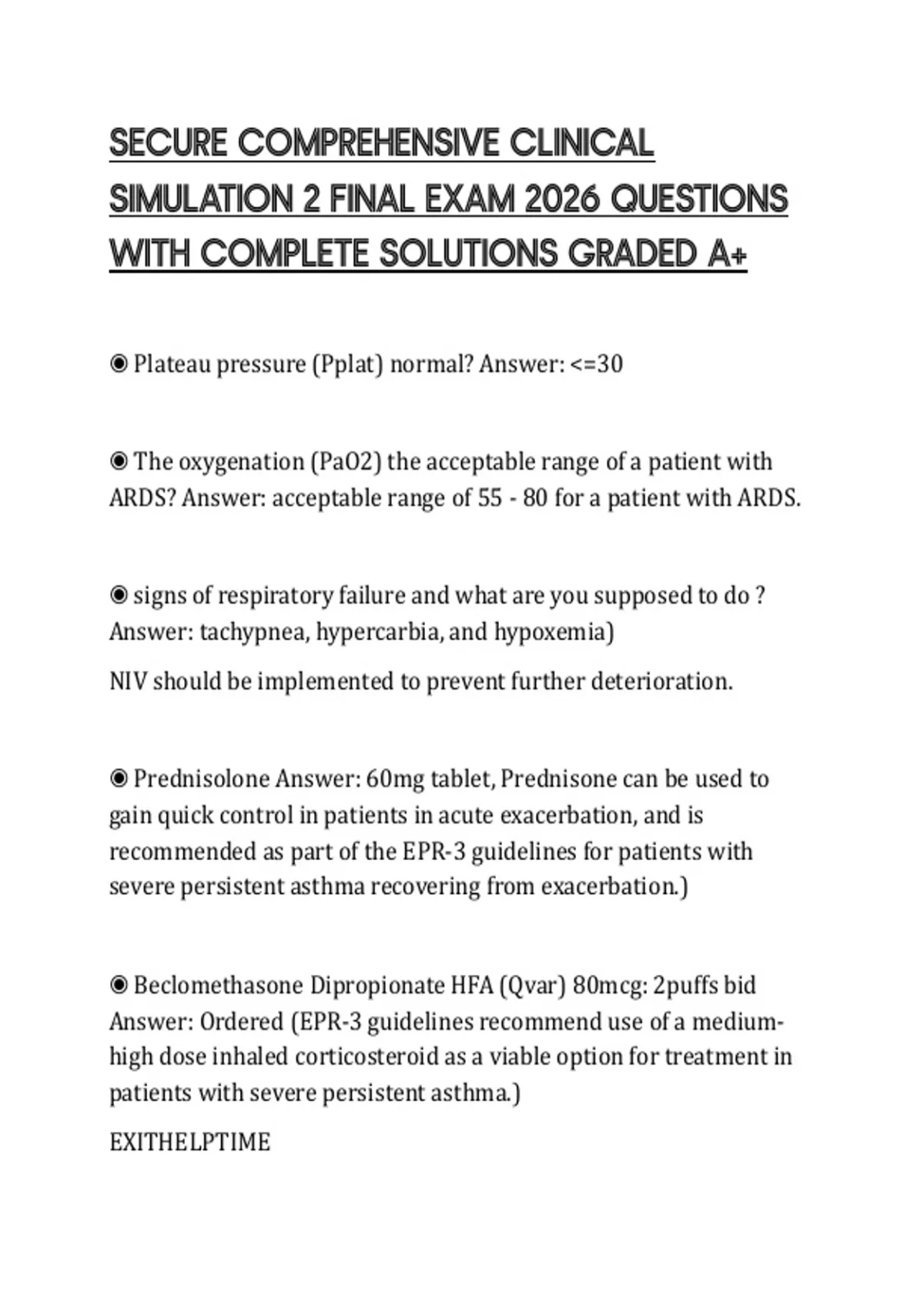 SECURE COMPREHENSIVE CLINICAL SIMULATION 2 FINAL EXAM 2026 QUESTIONS ...