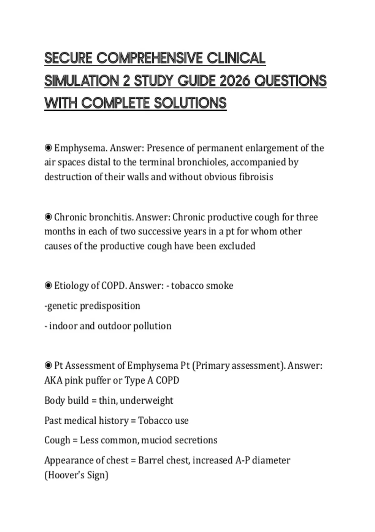 SECURE COMPREHENSIVE CLINICAL SIMULATION 2 STUDY GUIDE 2026 QUESTIONS ...