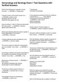 Immunology and Serology Exam 1 Test Questions with Verified Answers