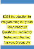 D335 Introduction to Programming in Python Comprehensive Questions &lpar;Frequently Tested&rpar;with Verified Answers Graded A&plus;