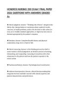HONDROS NURSING 200 EXAM 1 FINAL PAPER 2026 QUESTIONS WITH ANSWERS GRADED A&plus;