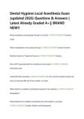 Dental Hygiene Local Anesthesia Exam  &lpar;updated 2026&rpar; Questions & Answers &vert;  Latest Already Graded A&plus;&vert;&vert; BRAND  NEW&excl;&excl; 
