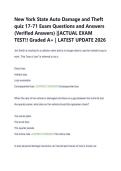 New York State Auto Damage and Theft  quiz 17-71 Exam Questions and Answers  &lpar;Verified Answers&rpar; &vert;&vert;ACTUAL EXAM  TEST&excl;&excl; Graded A&plus; &vert; LATEST UPDATE 2026 