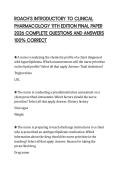 ROACH&rsquo;S INTRODUCTORY TO CLINICAL  PHARMACOLOGY 11TH EDITION FINAL PAPER  2026 COMPLETE QUESTIONS AND ANSWERS  100&percnt; CORRECT