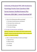 University of Maryland PSYC 100 Introductory  Psychology Practice Exam Questions With  Correct Answers &lpar;Verified Answers&rpar; Plus  Rationales 2026 Q&A &vert; Instant Download Pdf