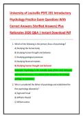 University of Louisville PSYC 201 Introductory  Psychology Practice Exam Questions With  Correct Answers &lpar;Verified Answers&rpar; Plus  Rationales 2026 Q&A &vert; Instant Download Pdf