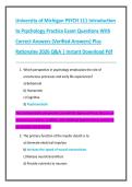 University of Michigan PSYCH 111 Introduction  to Psychology Practice Exam Questions With  Correct Answers &lpar;Verified Answers&rpar; Plus  Rationales 2026 Q&A &vert; Instant Download Pdf
