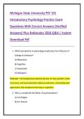 Michigan State University PSY 101  Introductory Psychology Practice Exam  Questions With Correct Answers &lpar;Verified  Answers&rpar; Plus Rationales 2026 Q&A &vert; Instant  Download Pdf