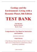 Test Bank &ndash; Geology and the Environment&colon; Living with a Dynamic Planet&comma; 8th Edition &ndash; Paul Bierman&comma; Richard Hazlett&comma; Dee D&period; Trent &ndash; ISBN 9780357851654 &lpar;All Chapters Covered 1&ndash;12&rpar;