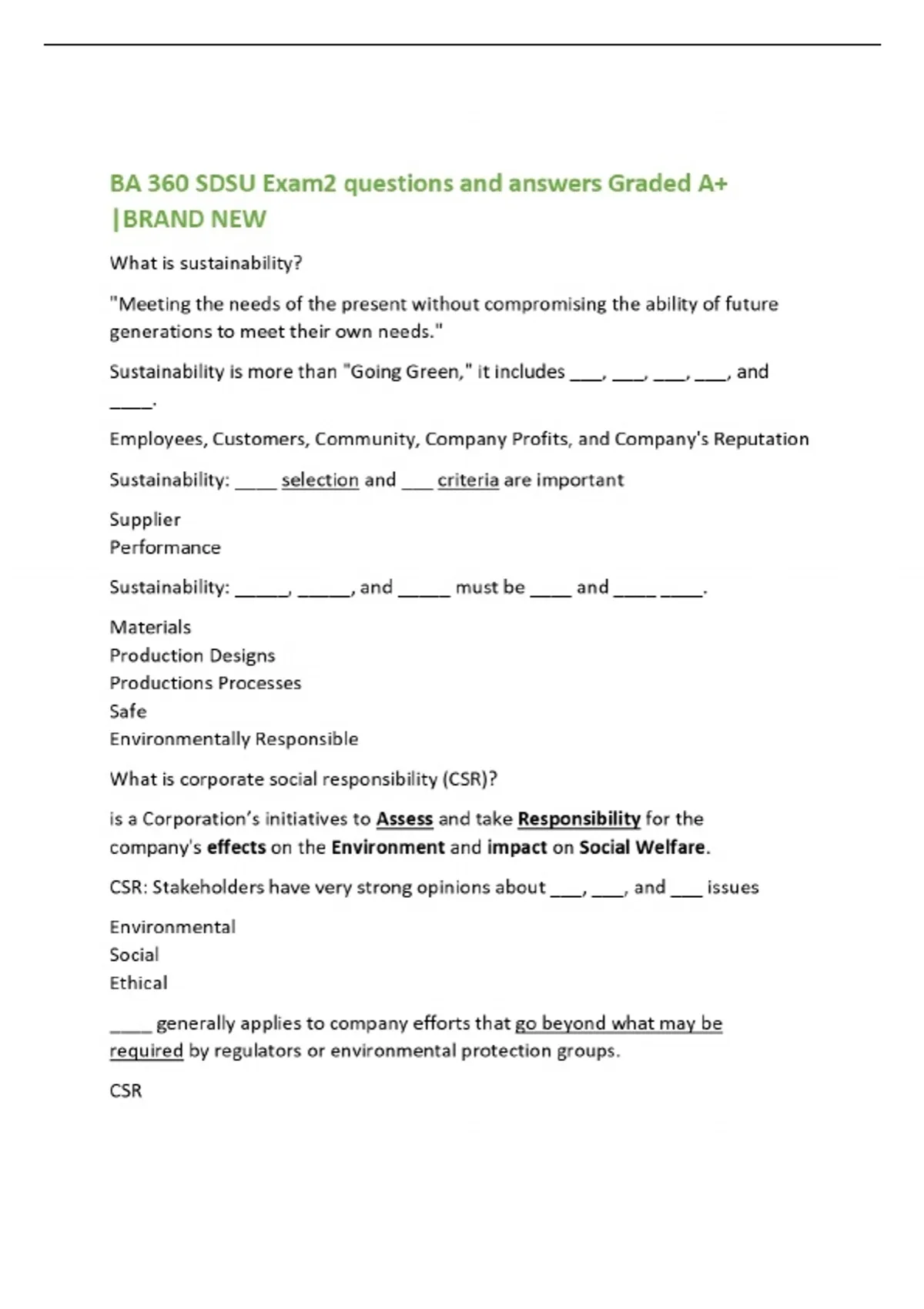 BA 360 SDSU Exam2 questions and answers Graded A+ |BRAND NEW - BA 360 ...
