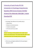 University of South Florida PSY 201  Introduction to Psychology Comprehensive  Questions With Correct Answers &lpar;Verified  Answers&rpar; Plus Rationales 2026 Q&A &vert; Instant  Download Pdf 