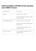 NURS 216A Midterm UPDATED ACTUAL Questions  and CORRECT Answers