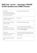 NURS 216B - Lecture 1 - Neurology I UPDATED  ACTUAL Questions and CORRECT Answers 