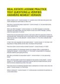 REAL ESTATE LICENSE PRACTICE TEST QUESTIONS & VERIFIED ANSWERS NEWEST VERSION