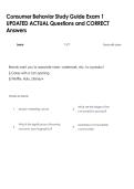 Consumer Behavior Study Guide Exam 1  UPDATED ACTUAL Questions and CORRECT  Answers