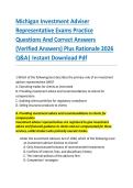 Michigan Investment Adviser  Representative Exams Practice  Questions And Correct Answers  &lpar;Verified Answers&rpar; Plus Rationale 2026  Q&A&vert; Instant Download Pdf  