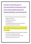 Washington Certified Management  Accountant &lpar;CMA&rpar; Exam WA Questions With  Correct Answers &lpar;Verified Answers&rpar; Plus  Rationales 2026 Q&A &vert; Instant Download Pdf
