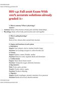BIO 141 Fall 2026 Exam &vert; With 100&percnt; accurate solutions already graded A&plus; 