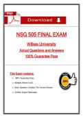 NSG 505 FINAL EXAM   Wilkes University   Actual Questions and Answers   100&percnt; Guarantee Pass