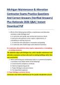 Michigan Maintenance & Alteration   Contractor Exams Practice Questions   And Correct Answers &lpar;Verified Answers&rpar;   Plus Rationale 2026 Q&A&vert; Instant   Download Pdf   