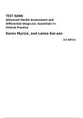 Advanced Health Assessment & Differential Diagnosis 1st Edition Test Bank &ndash; Myrick & Karosas &vert; Complete Exam Questions & Answers &vert; Clinical Practice Exam Prep
