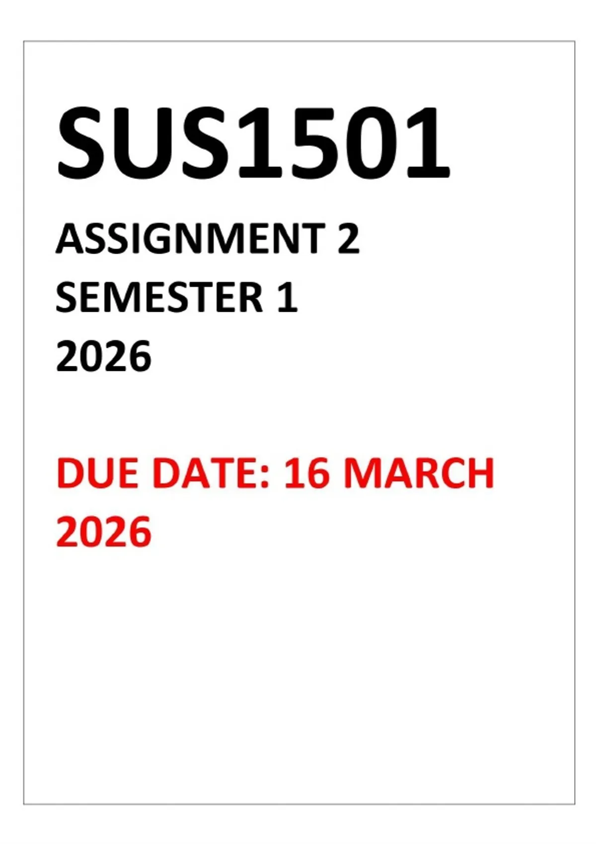 SUS1501 ASSIGNMENT 2 SEMESTER 1 2026 (ANSWERS)-- DUE 16 MARCH 2026 ...