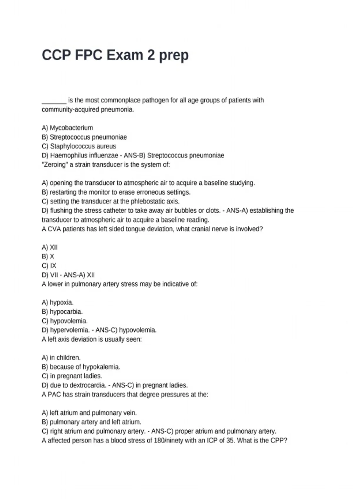 CCP-FPC – Exam 2 Prep Answered Practice Questions - Nursing Pediatrics ...