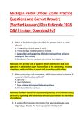 Michigan Parole Officer Exams Practice  Questions And Correct Answers  &lpar;Verified Answers&rpar; Plus Rationale 2026  Q&A&vert; Instant Download Pdf  