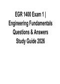EGR 1400 Exam 1 Engineering Fundamentals Questions and Answers Study Guide 2025&sol; 2026 Comprehensive Electrical and Computer Engineering Study Guide with Solutions