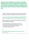 KENTUCKY &lpar;KY&rpar; PROPERTY Real Estate VALUATION  ADMINISTRATOR &lpar;PVA&rpar; EXAM PRACTICE QUESTIONS  AND CORRECT ANSWERS &lpar;VERIFIED ANSWERS&rpar; PLUS  RATIONALES 2026-2027 Q&A &vert; INSTANT DOWNLOAD  PDF  