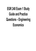 EGR 240 Exam 1 Study Guide and Practice Questions Engineering Economics 2025&sol; 2026 Comprehensive Electrical and Computer Engineering Study Guide with Solutions