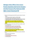 Michigan Police Officer Entry Exams  Practice Questions And Correct Answers  &lpar;Verified Answers&rpar; Plus Rationale 2026  Q&A&vert; Instant Download Pdf  
