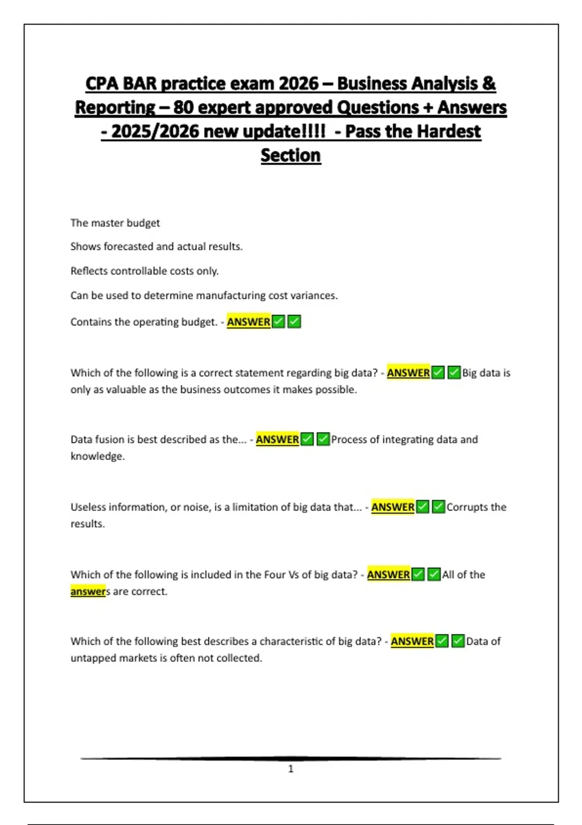 CPA BAR practice exam 2026 – Business Analysis & Reporting – 80 expert ...