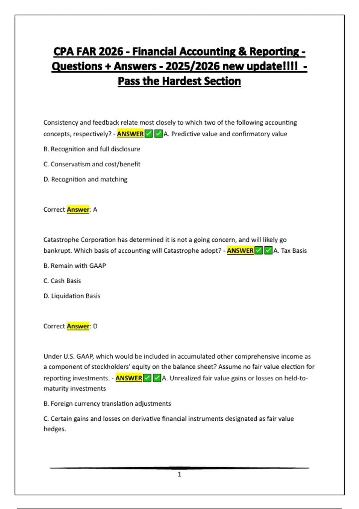 CPA FAR 2026 - Financial Accounting & Reporting - Questions + Answers ...