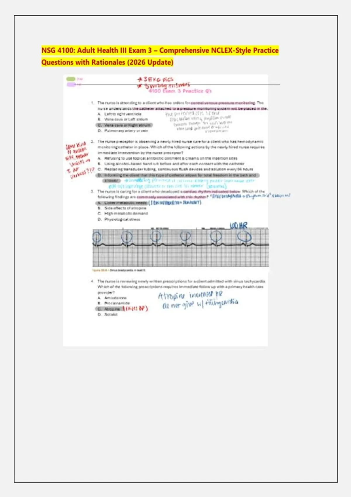 NSG 4100: Adult Health III Exam 3 – Comprehensive NCLEX-Style Practice ...
