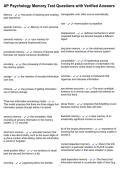 AP Psychology Memory Test Questions with Verified Answers
