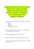 TENNESSEE PESTICIDE APPLICATOR  EXAM STUDY GUIDE 2026&sol;2027  COMPLETE QUESTIONS WITH  VERIFIED CORRECT ANSWERS &vert;&vert;  100&percnt; GUARANTEED PASS  <NEWEST VERSION> 