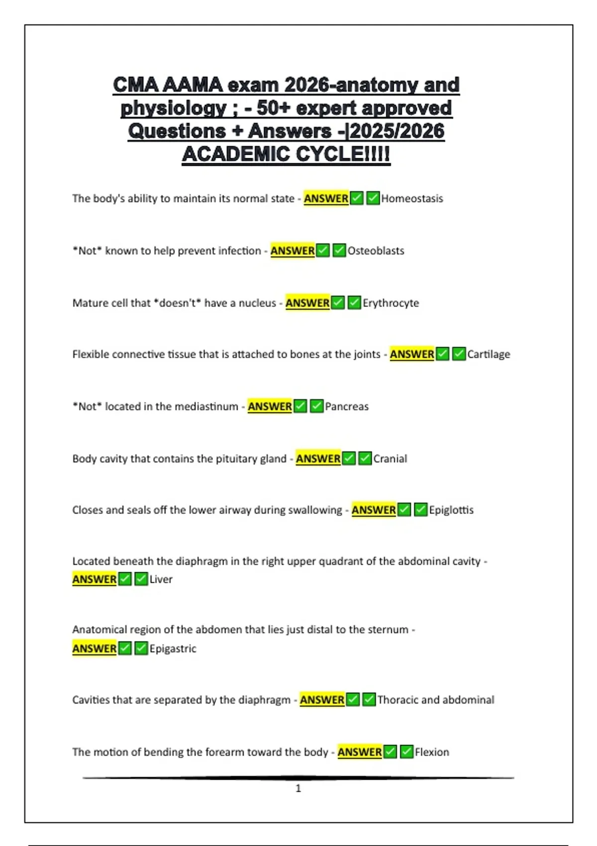 CMA AAMA exam 2026-anatomy and physiology ; - 50+ expert approved ...
