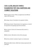 OCR A LEVEL BIOLOGY PAPER 2 EXAMINATION TEST 2026 QUESTIONS AND CORRECT SOLUTIONS