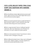 OCR A LEVEL BIOLOGY PAPER 2 FINAL EXAM SCRIPT 2026 QUESTIONS WITH ANSWERS GRADED A&plus;