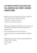 OCS MILITARY HISTORY EXAM SCRIPT 2026 FULL QUESTIONS AND CORRECT ANSWERS ALREADY PASSED